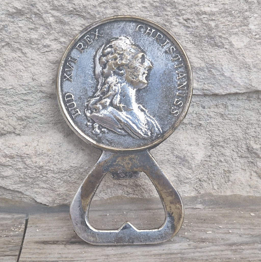 Vintage Silver Plated Brass Louis XVI Marie Antoinette Coin Bottle Opener 8.1cm