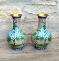 Pair Of Large Cloisonne Mirror Matched Peony Vases Mid 20th Century Exemplary Condition 23cm