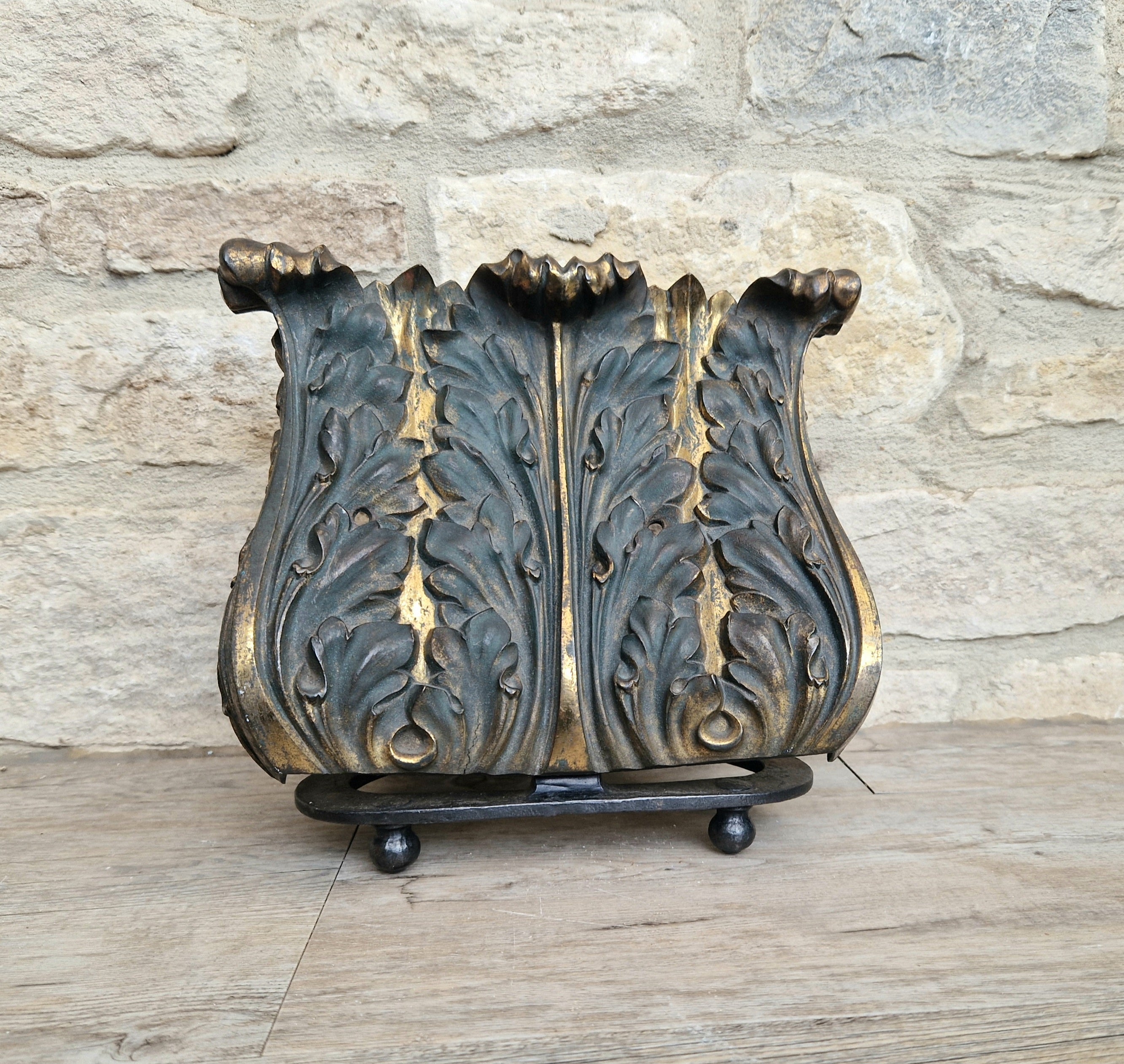 Antique Cast Bronze & Wrought Iron Acanthus Leaf Rococo Book Rest Stand