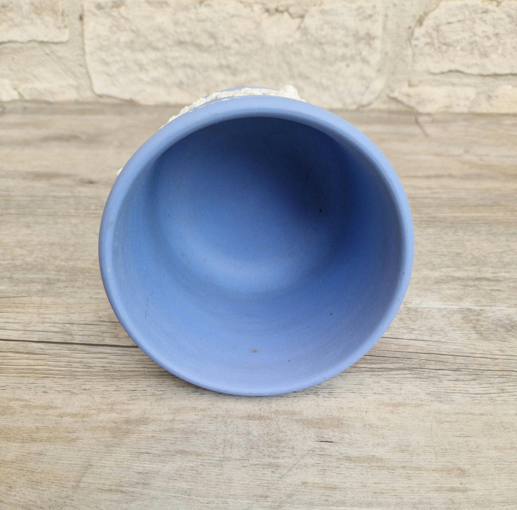 Wedgwood Jasperware Blue & White Neoclassical Sprigged Cachepot Planter Vase