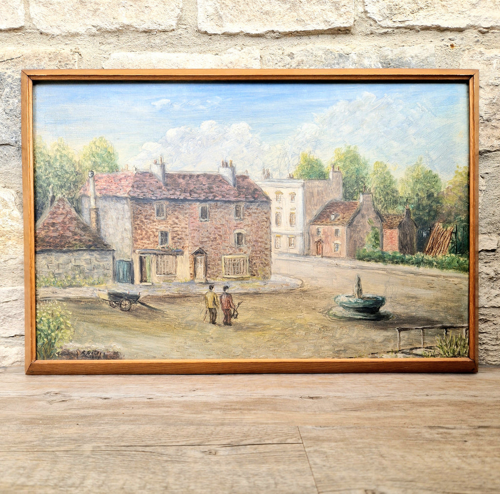 Vintage Hampshire Oil On Board Painting English Rural Town Scene 1955 R. Higgs