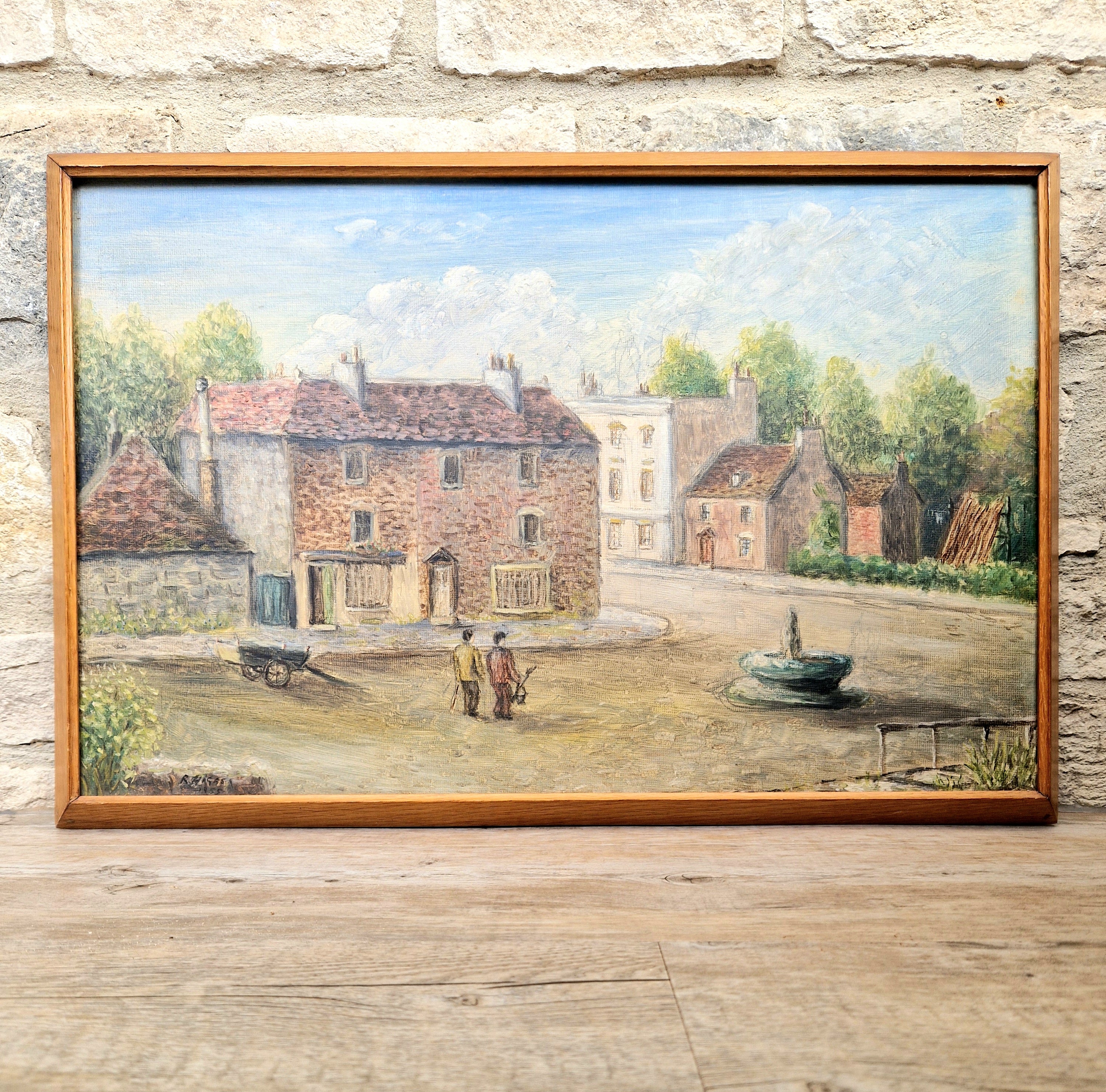 Vintage Hampshire Oil On Board Painting English Rural Town Scene 1955 R. Higgs