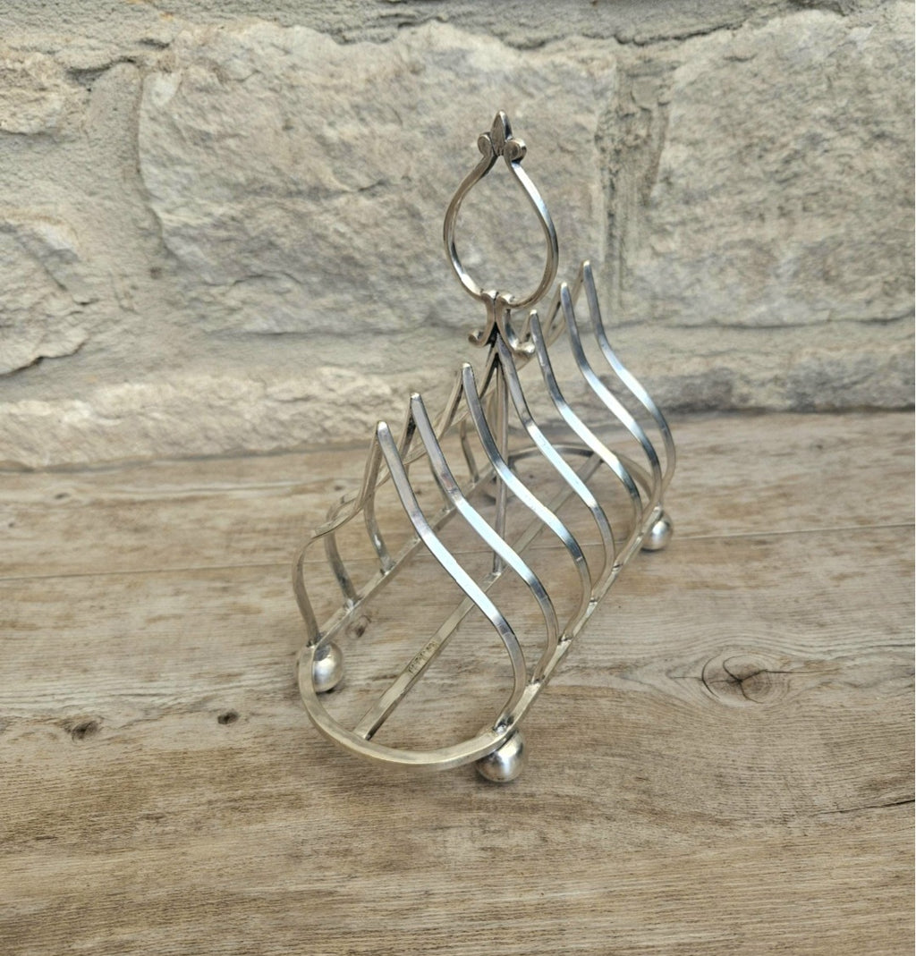 Antique Gothic Style Large Silver Plated Toast Rack Ball Feet