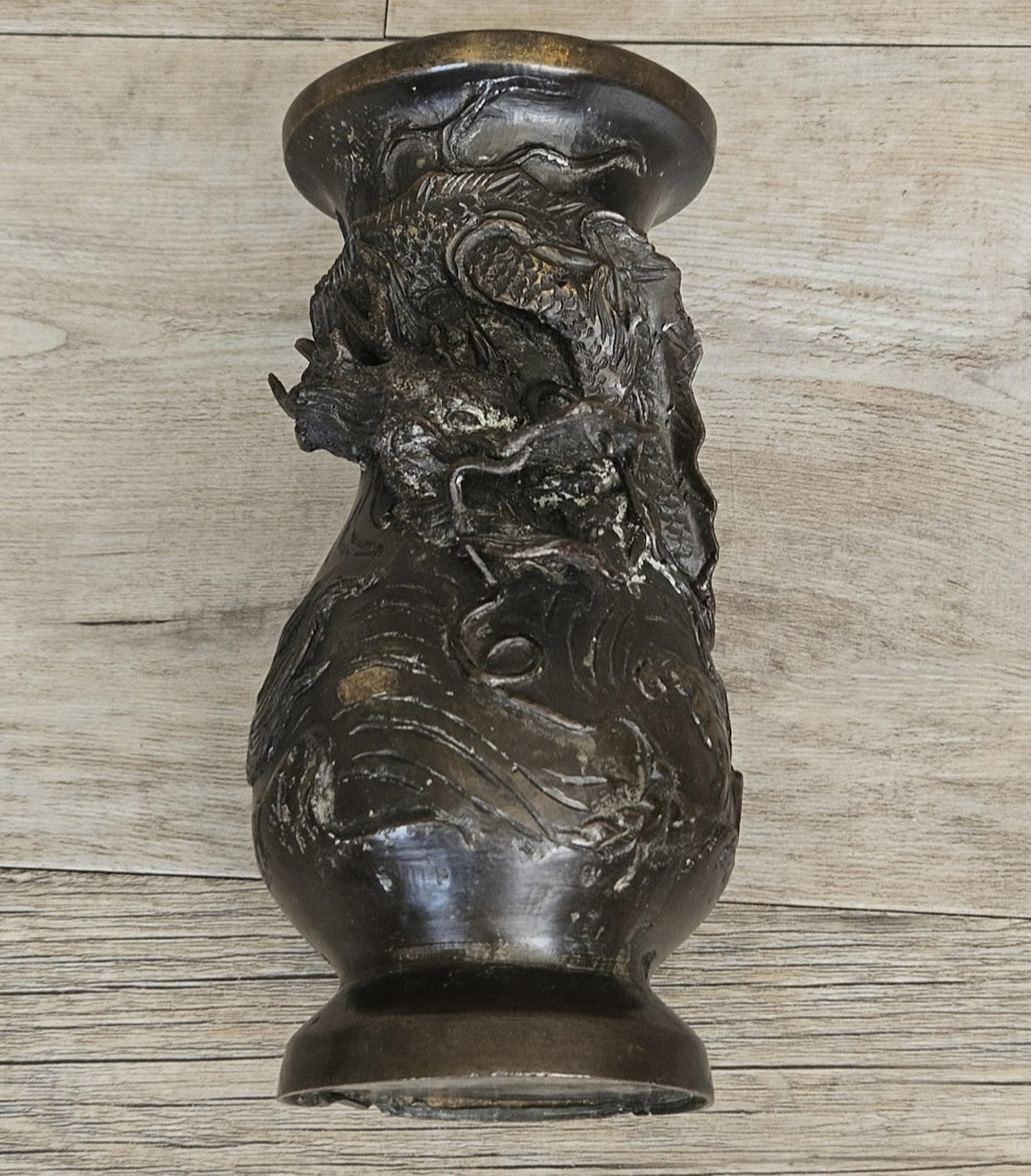 Antique Japanese Bronze Dragon Vase, Meiji Period 19th Century Asian Art Decor 18cm