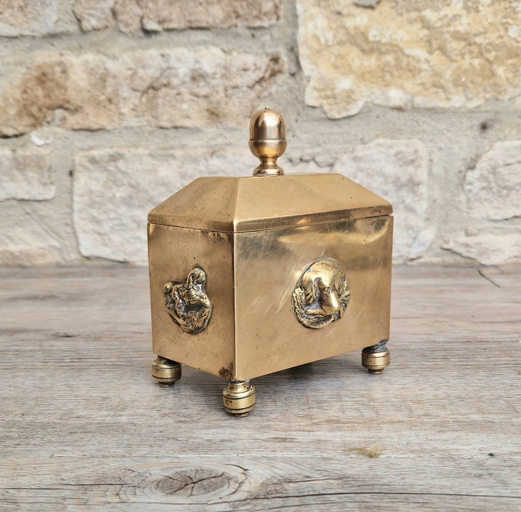 Colbrookdale Style Brass Relief Decoration Pyramid Lid Caddy Box