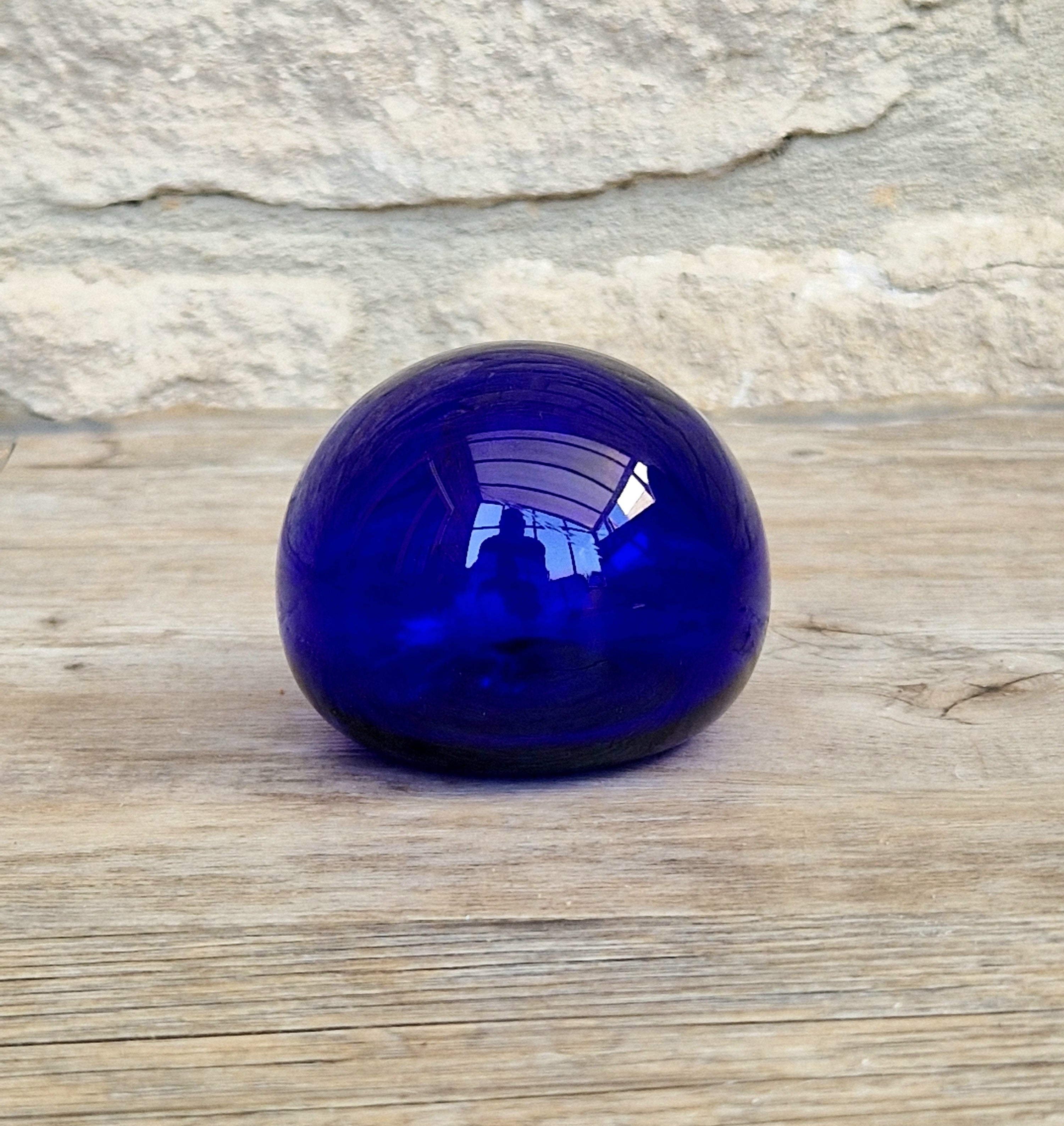 Signed Bristol Blue Glass Hollow Friendship Ball 6.5cm Handmade Vintage British Studio Art Orb