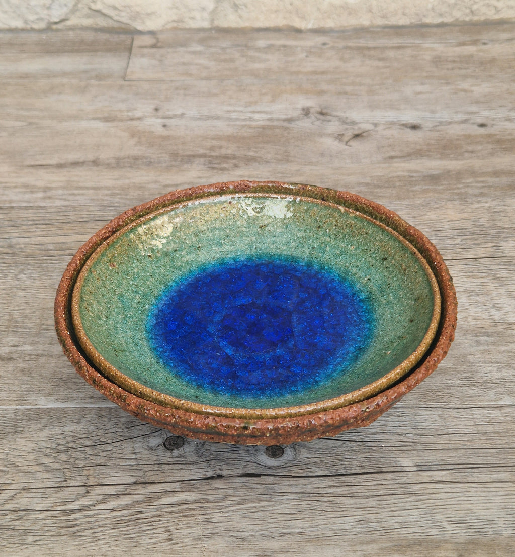 Vintage Studio Art Pottery Alan Hemmings Nested Blue Crackle Glaze Ceramic Bowls