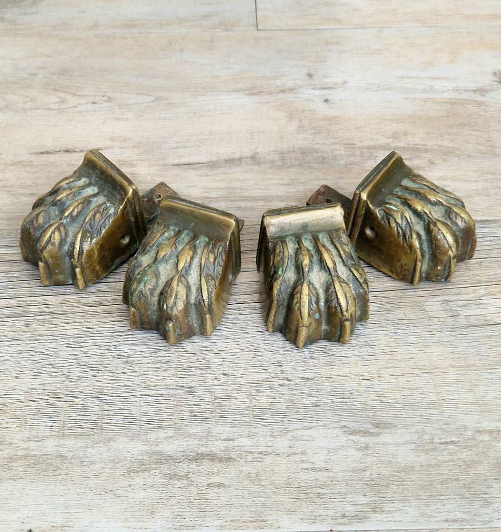 Rare 1800-1850 Heavy Sand-Cast Brass Lion Paw Feet, Set of 4 Antique Claw Foot Leg Caps for Pedestal Table etc Restoration
