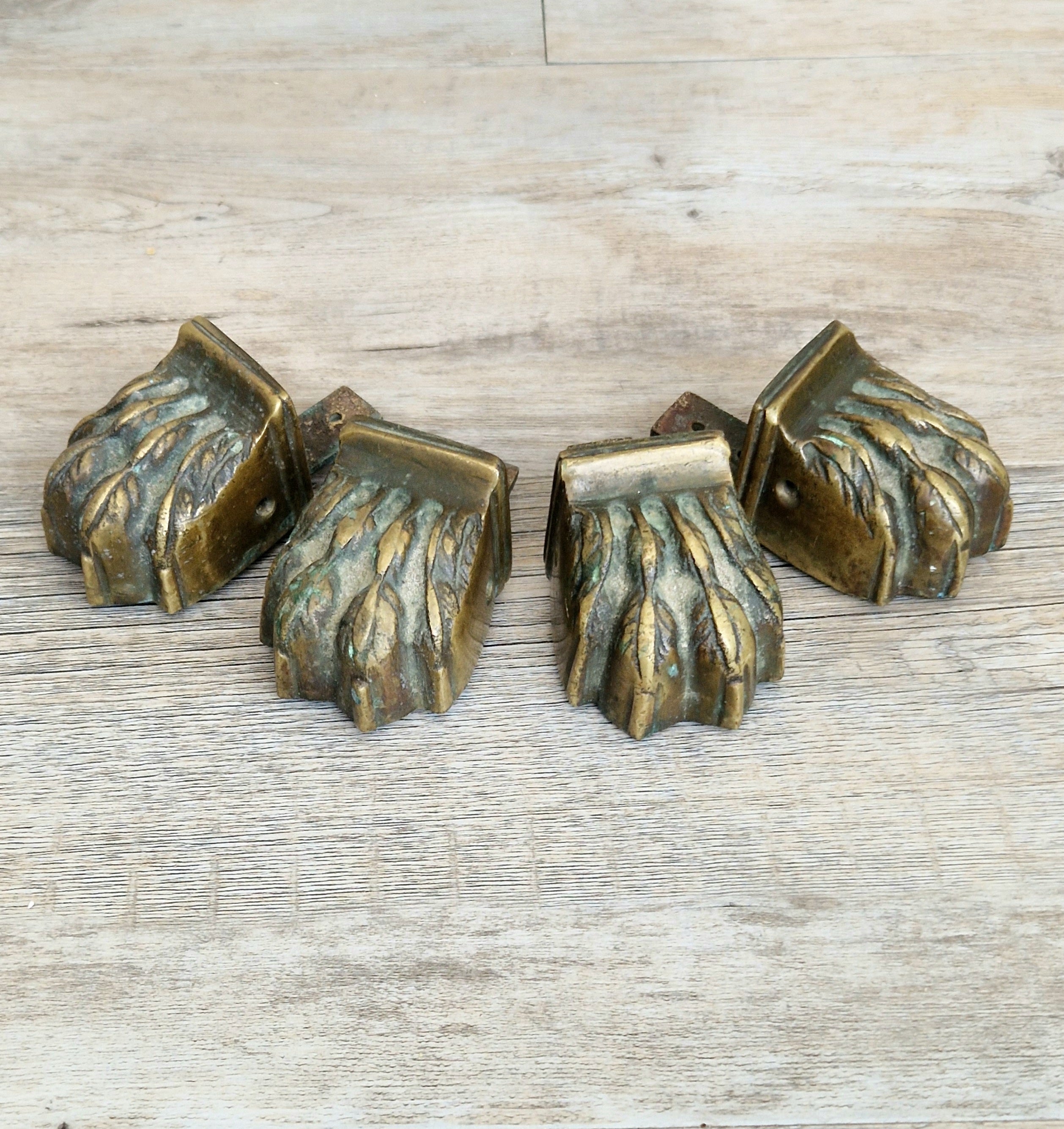 Rare 1800-1850 Heavy Sand-Cast Brass Lion Paw Feet, Set of 4 Antique Claw Foot Leg Caps for Pedestal Table etc Restoration