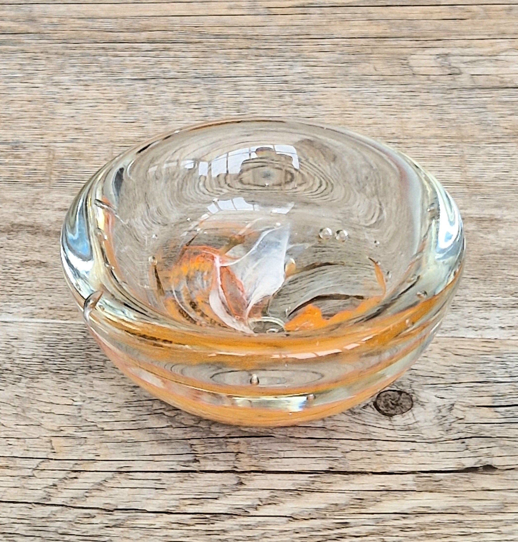 Vintage 1970s Isle of Wight Tortoiseshell Glass Bowl Signed Flame Mark Michael Harris 9cm