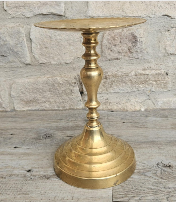 Vintage Large Brass Pedestal Pillar Candle Holder Stand 24cm Tall Church Candle holder.With Patina