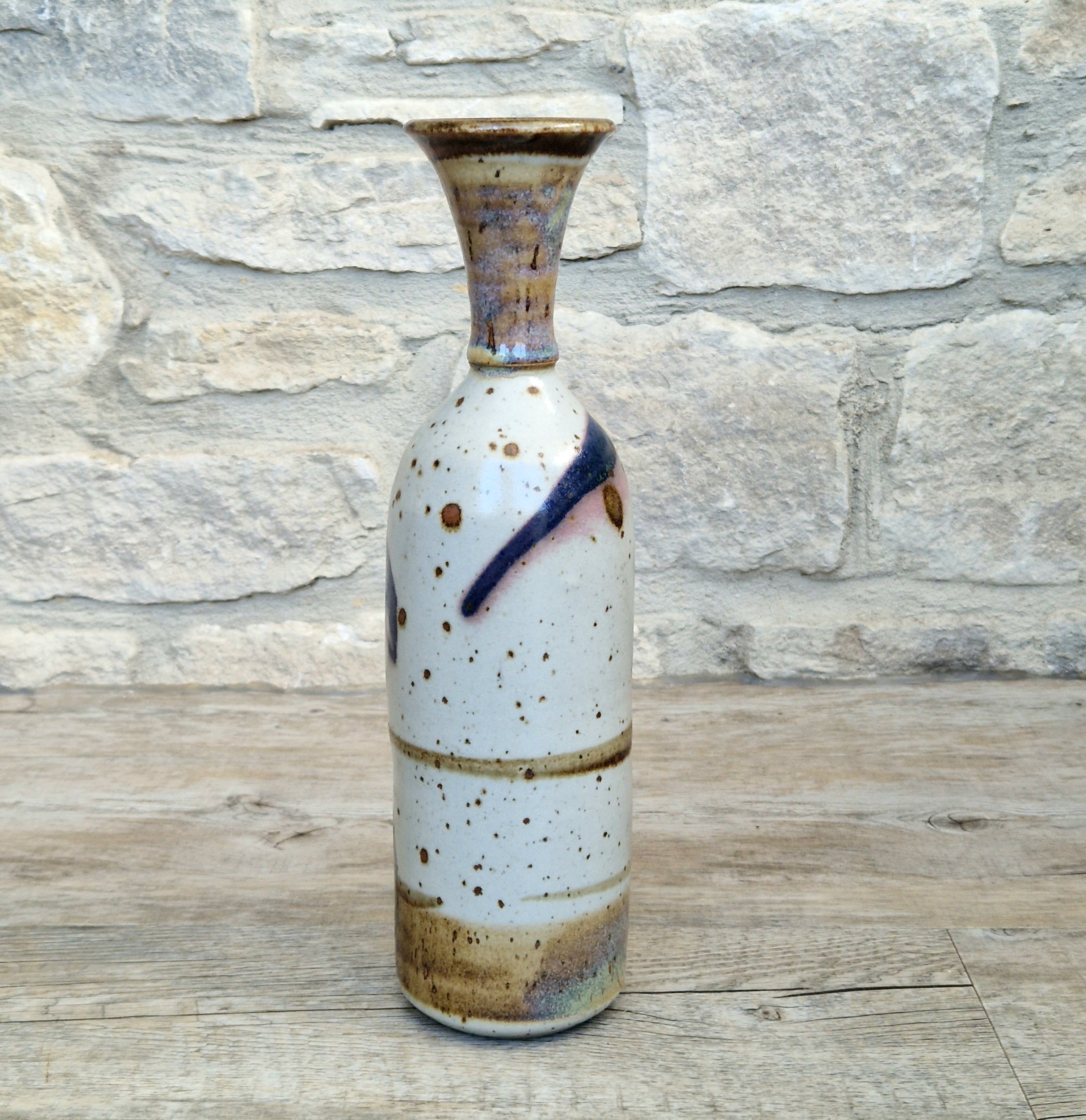 Vintage Oldrich Asenbryl Sarn Pottery 28cm Stoneware Bottle Vase Welsh Studio Ceramic 1970s
