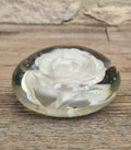 Vintage White Rose Lenticular Glass Paperweight