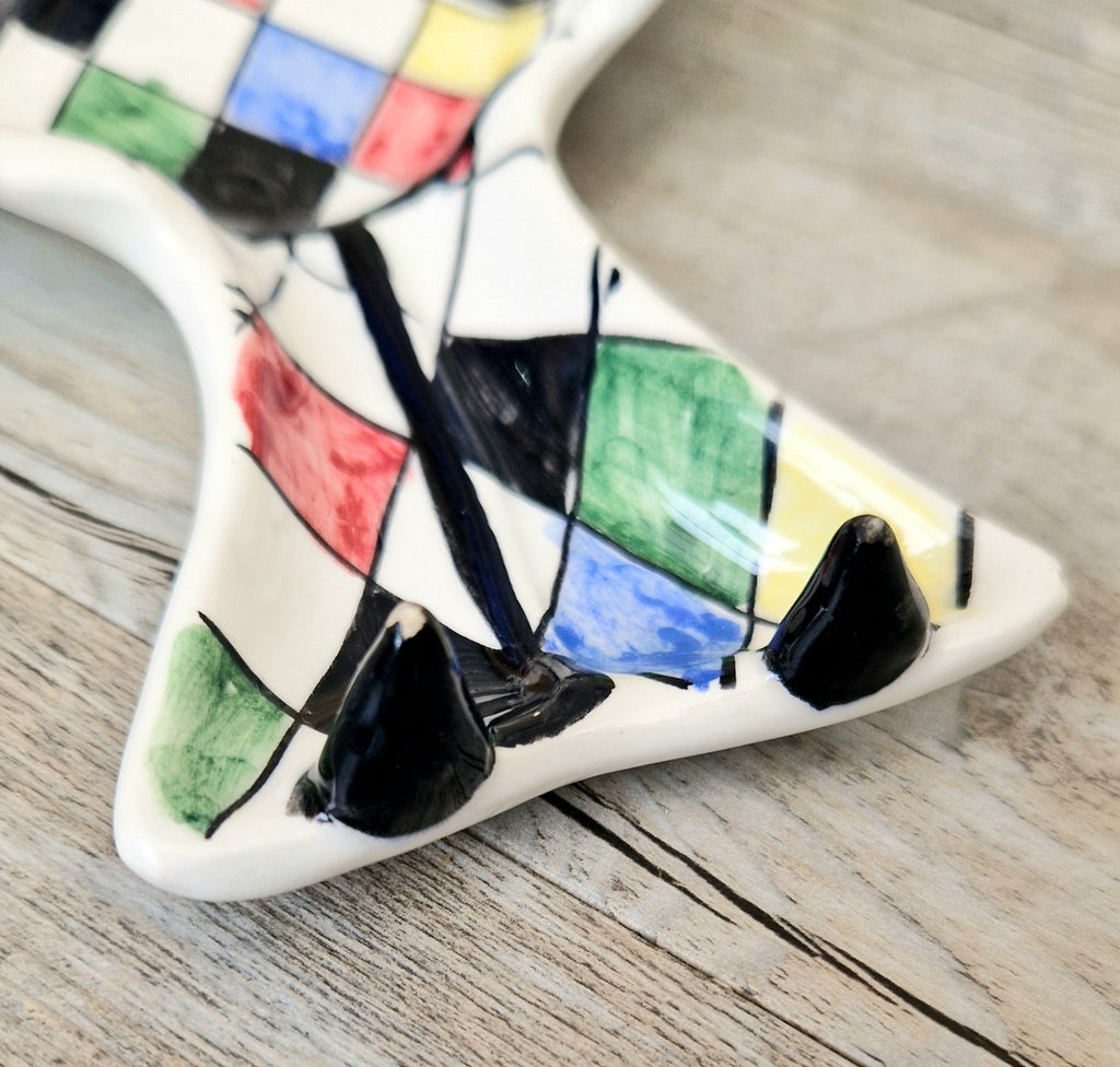 Vintage 1950s Italian Ceramic Harlequin Trinket Dish For.Reg.an Milvia Scarpa Style Catchall Plate Commedia dell Arte Pottery