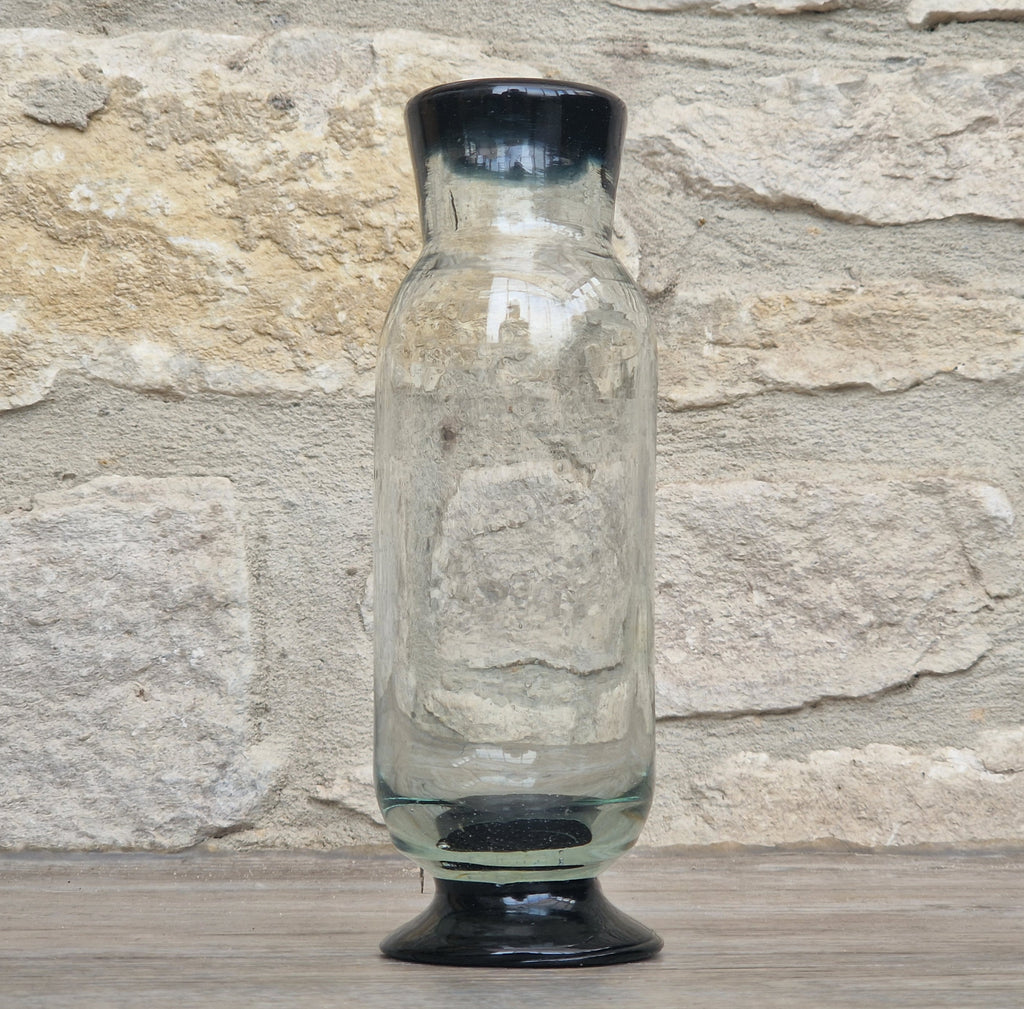 Rare Antique Regency Apothecary Jar c. 1800-1830 English Heavy Lead Crystal Specimen Glass with Fused Inky Blue-Black Rim & Foot