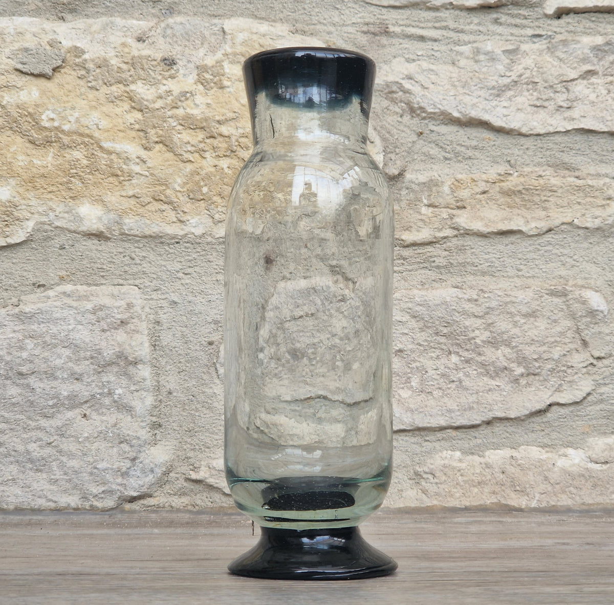 Rare Antique Regency Apothecary Jar c. 1800-1830 English Heavy Lead Crystal Specimen Glass with Fused Inky Blue-Black Rim & Foot