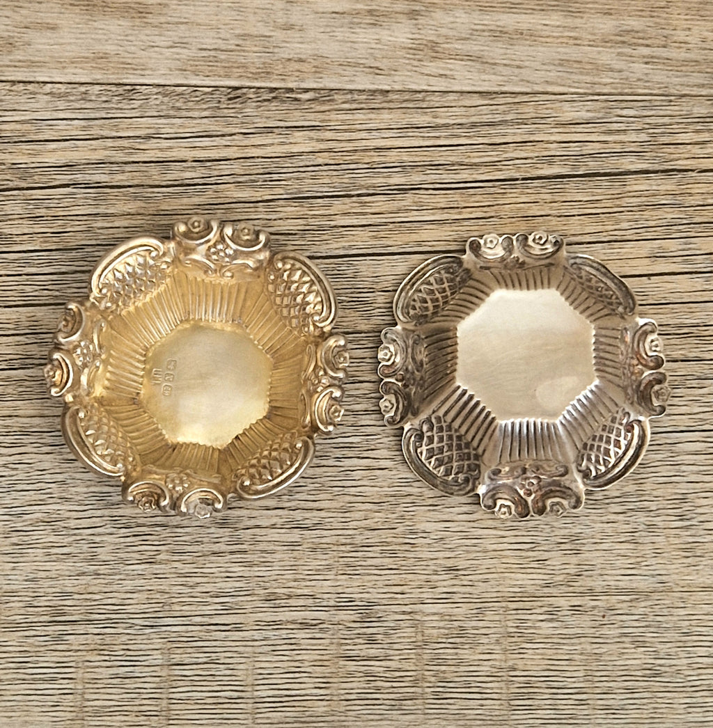 2 x 1897 Sterling Silver Ornate Open Salts by Thomas Hazlewood Birmingham England Antique