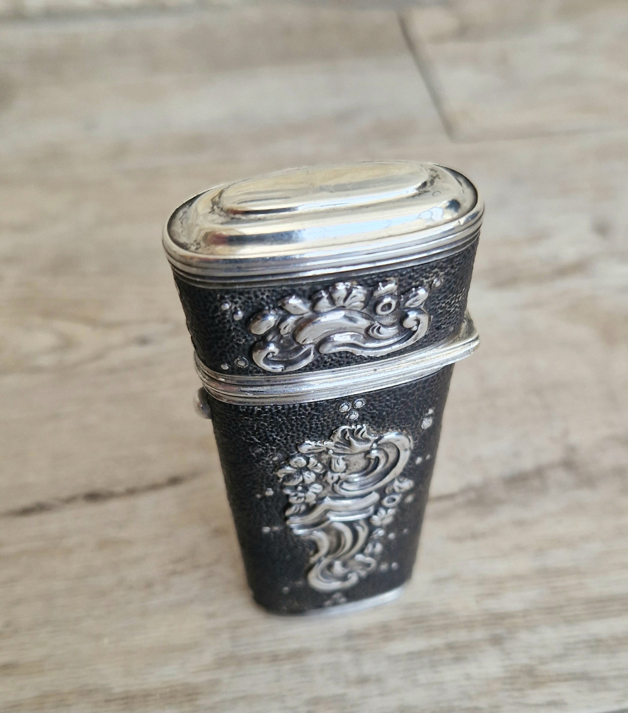 18th Century Etui French Black Shagreen & Silver Necessaire Case Rare Early Example