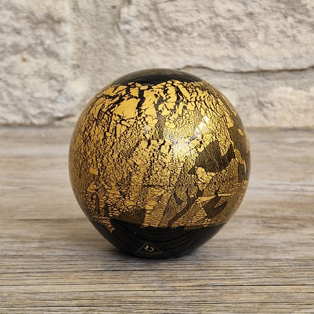 Isle of Wight Art Glass Black Azurene Ball Paperweight Michael Harris 1970s England
