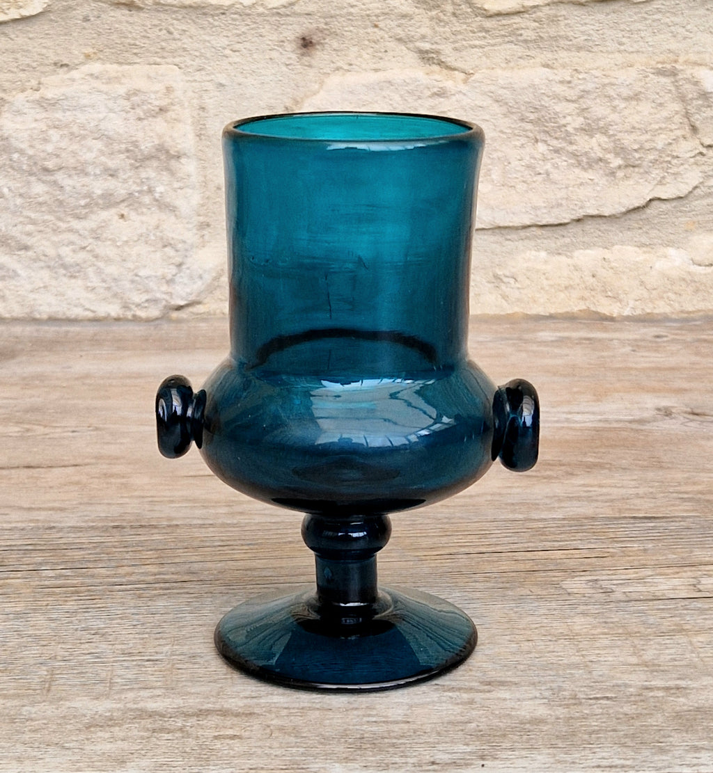 Mid-Century Bertil Vallien for Boda Glass "Basun" Blue Art Glass Wine Goblet Vase