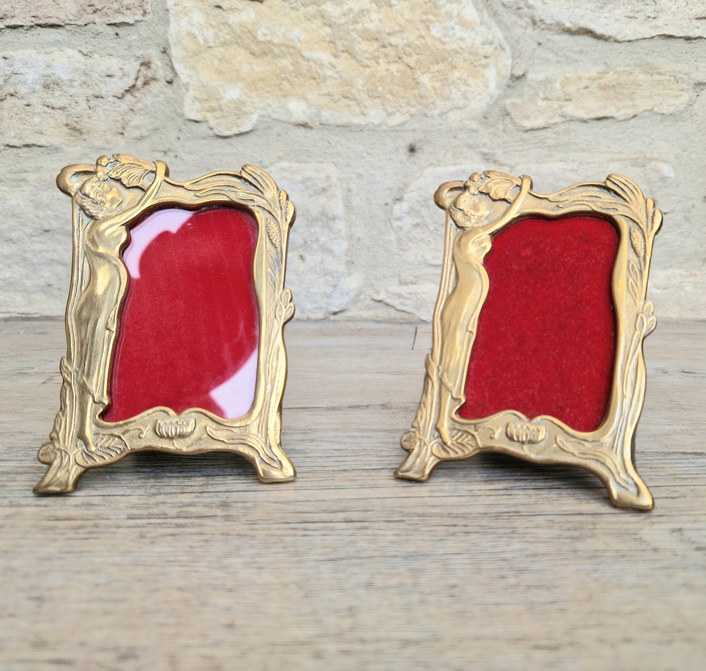 Pair of Art Deco Small Solid Brass Photo Frames