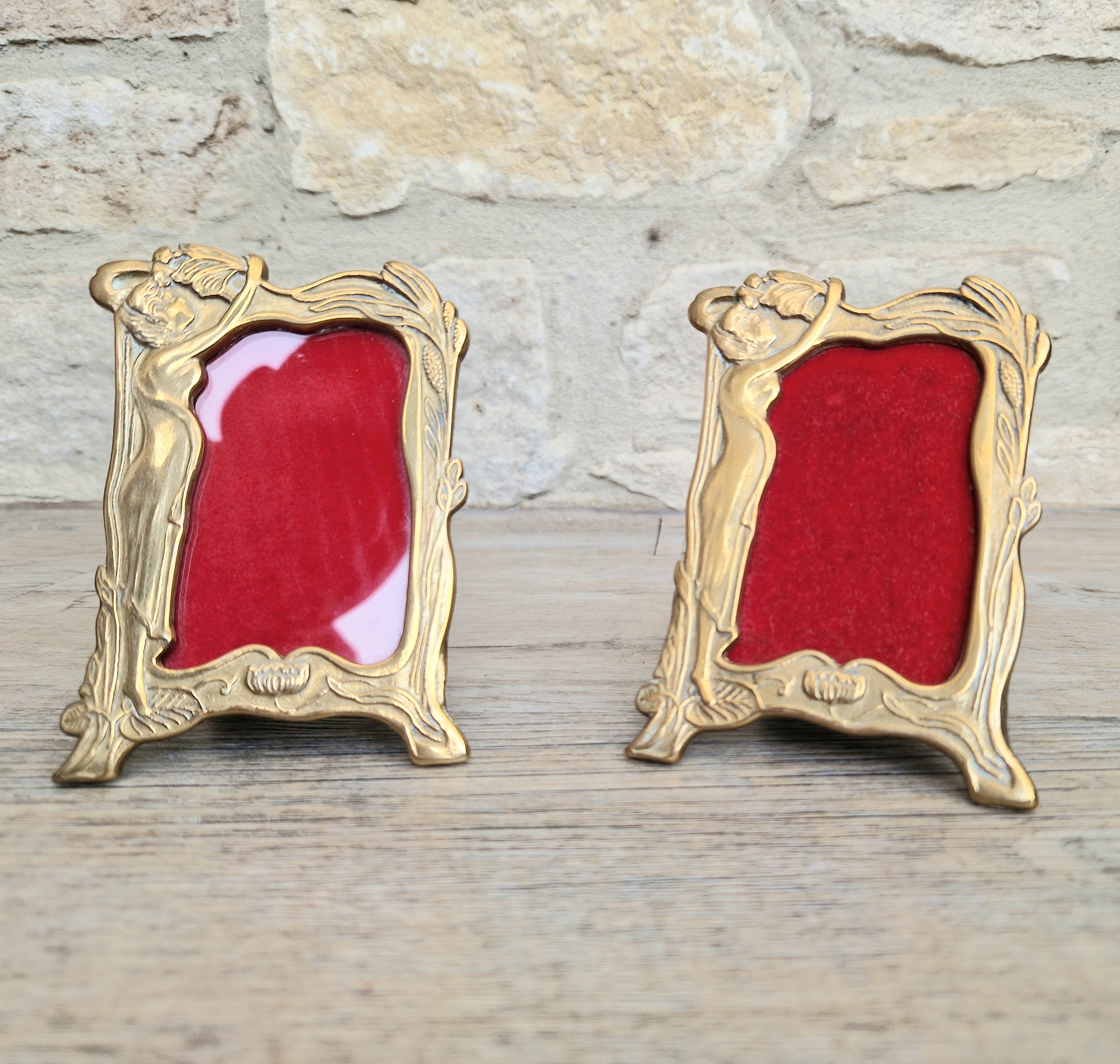 Pair of Art Deco Small Solid Brass Photo Frames