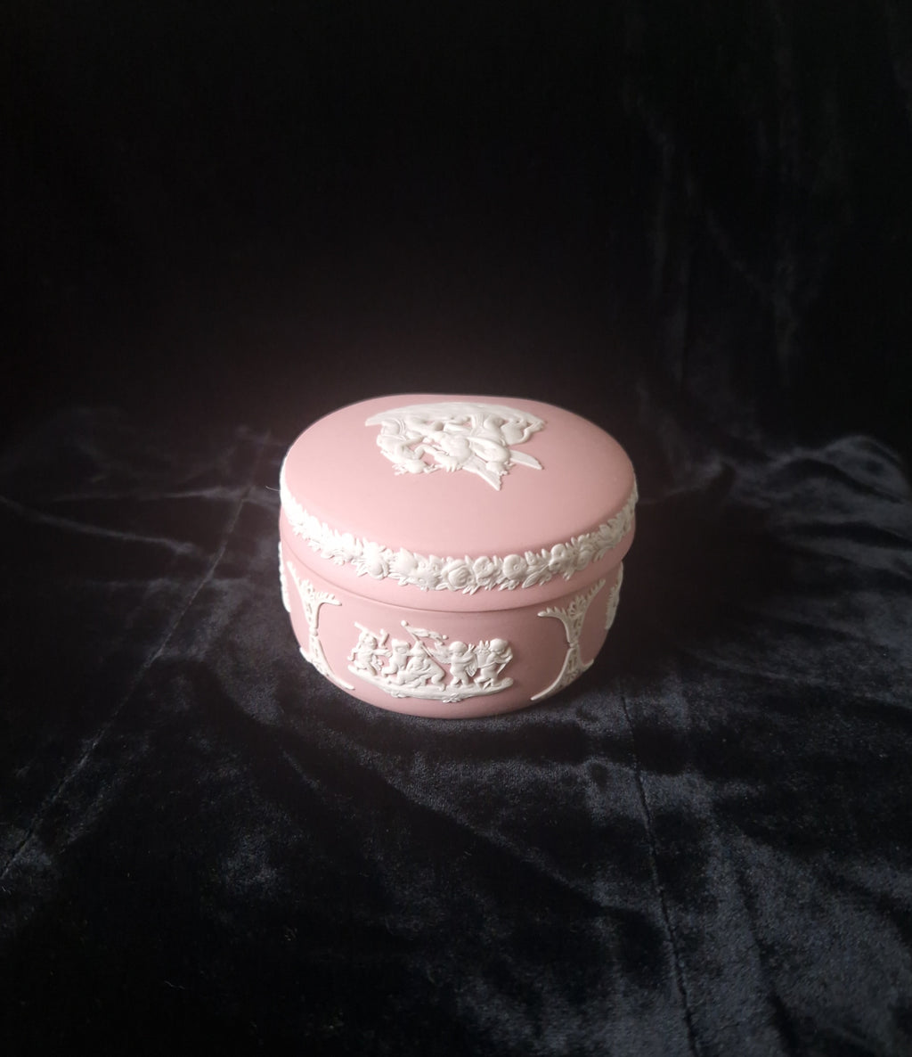 Vintage Wedgwood Pink Jasperware Kidney Shape Lidded Trinket Pot