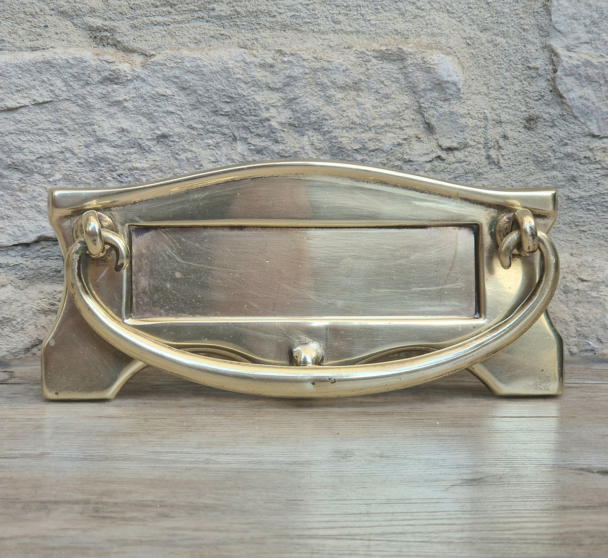 Art Deco Antique Brass Letterbox Plate Door Knocker Original Bolts 18cm