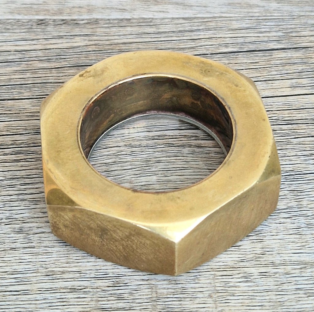 Carl Auböck Brass Hexagon Nut Magnifier Paperweight, Vintage Austria Werkstätte 1950s Desk Accessory, Model 5071 Authentic