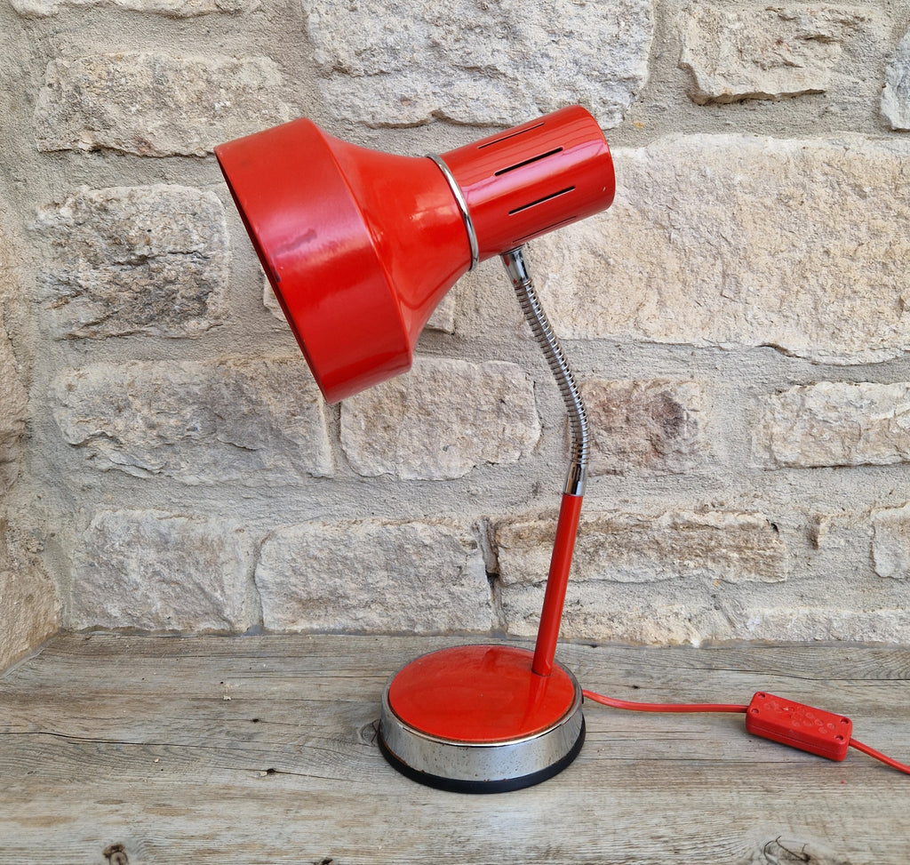 1980s Cherry Red Desk Lamp: Mid Century Space Age Flexible Lamp