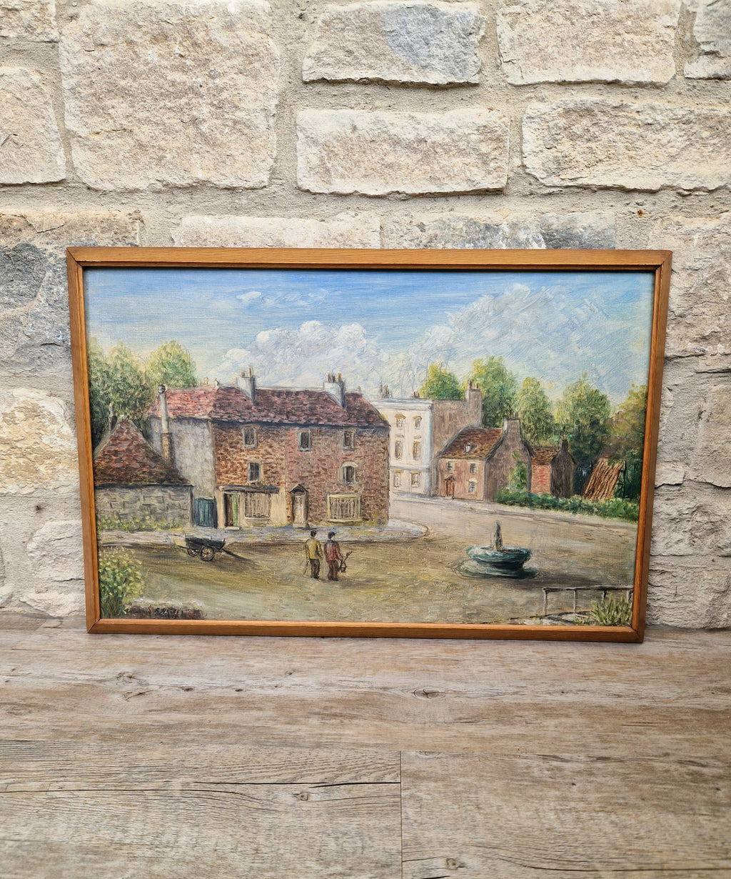 Vintage Hampshire Oil On Board Painting English Rural Town Scene 1955 R. Higgs