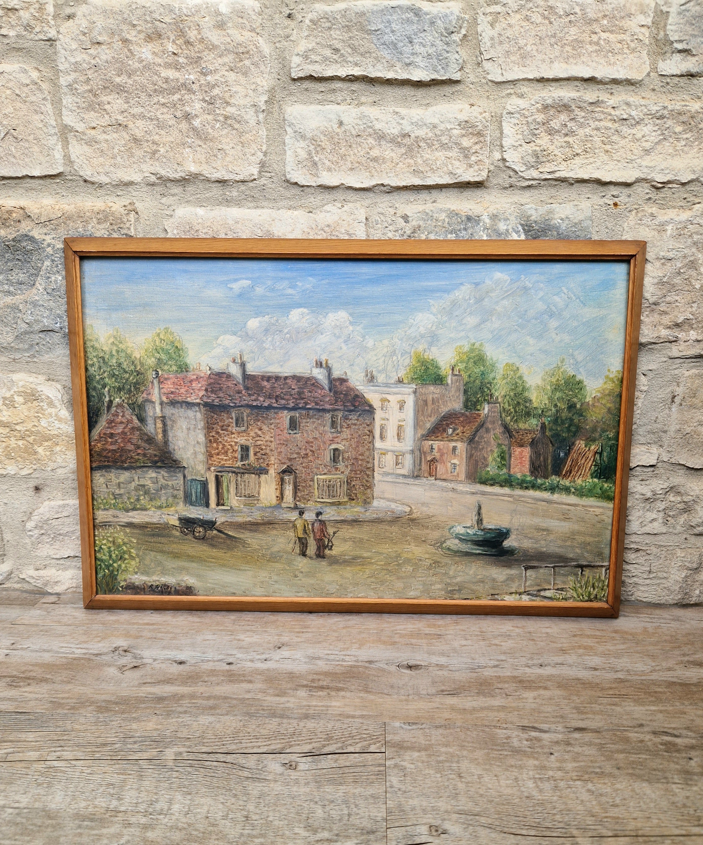 Vintage Hampshire Oil On Board Painting English Rural Town Scene 1955 R. Higgs