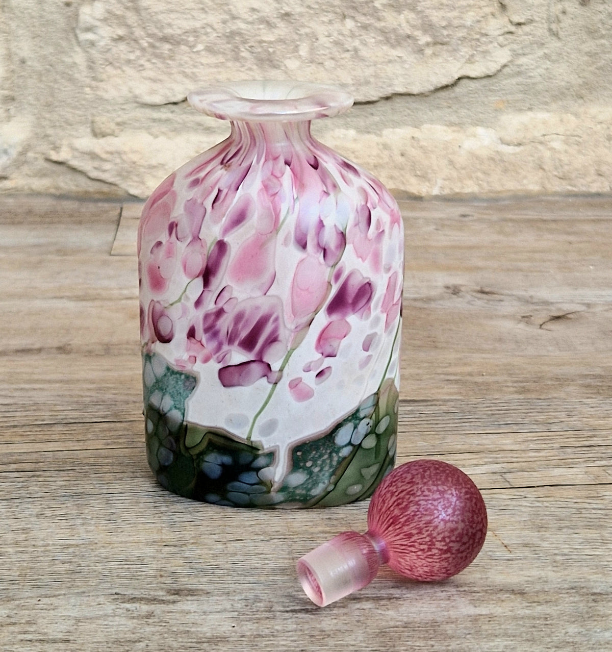 Isle Of Wight Glass Perfume Bottle, Lilac Flower Garden, Michael & Elizabeth Harris