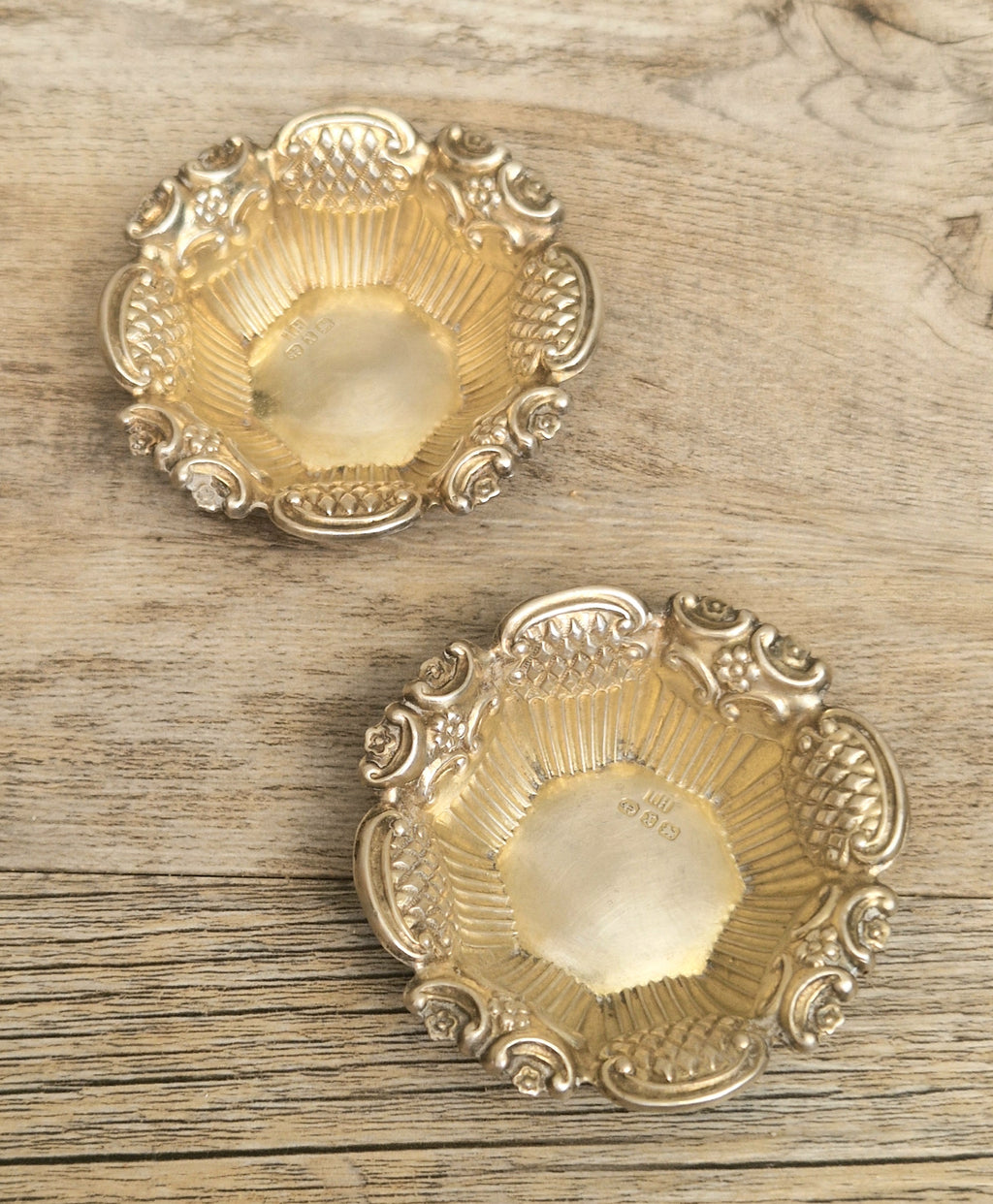 2 x 1897 Sterling Silver Ornate Open Salts by Thomas Hazlewood Birmingham England Antique