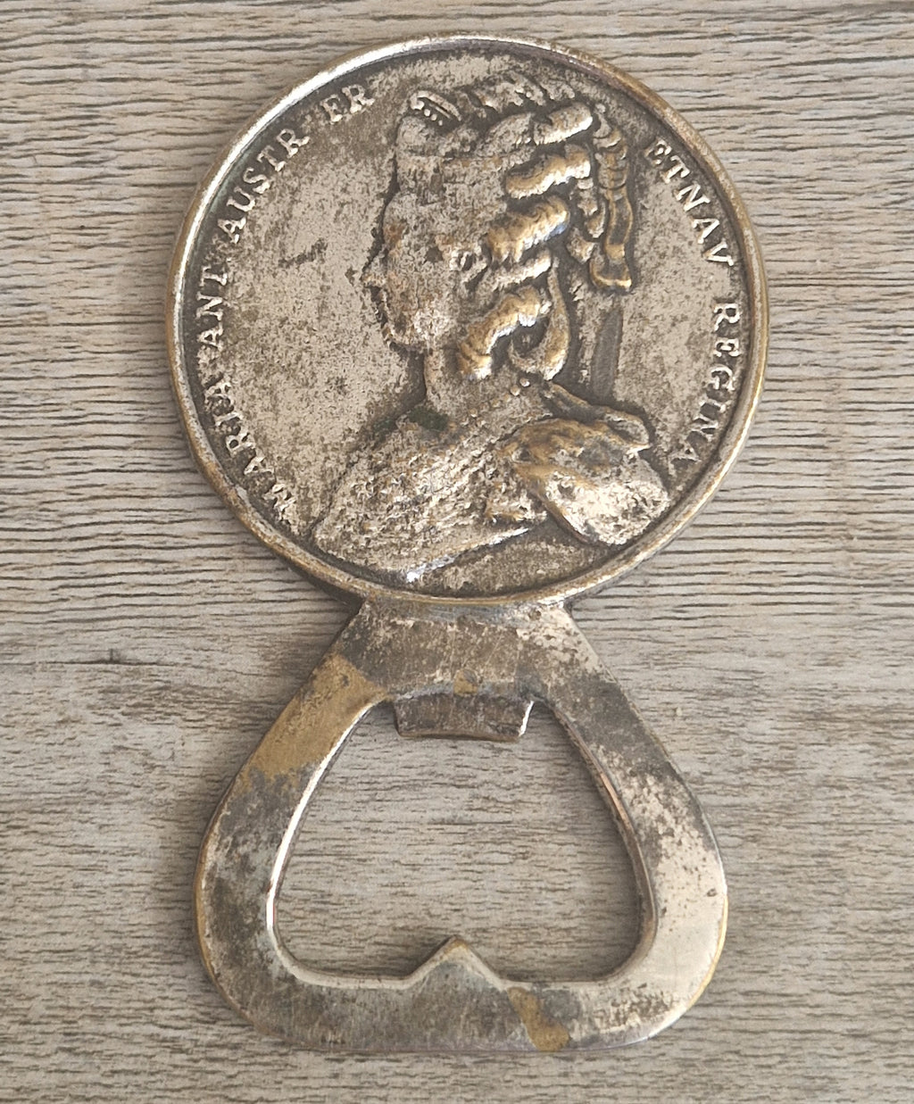 Vintage Silver Plated Brass Louis XVI Marie Antoinette Coin Bottle Opener 8.1cm