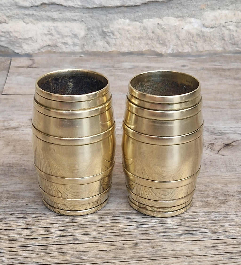 Pair of Vintage Brass Bound Barrel Table Match Holders Desk Pen Holders