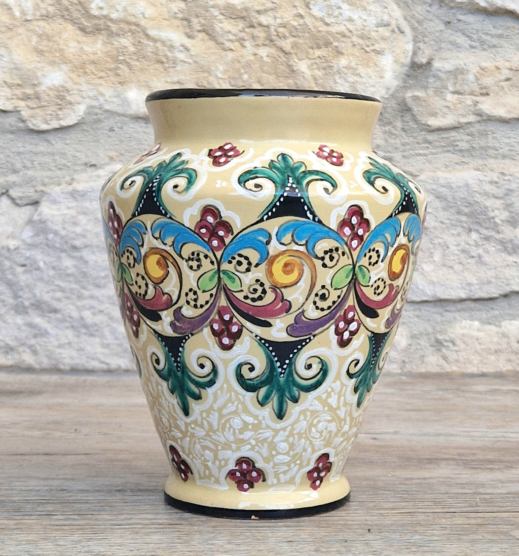 Vintage Molaroni Pesaro Italian Majolica 15cm Grotesque Baluster Vase