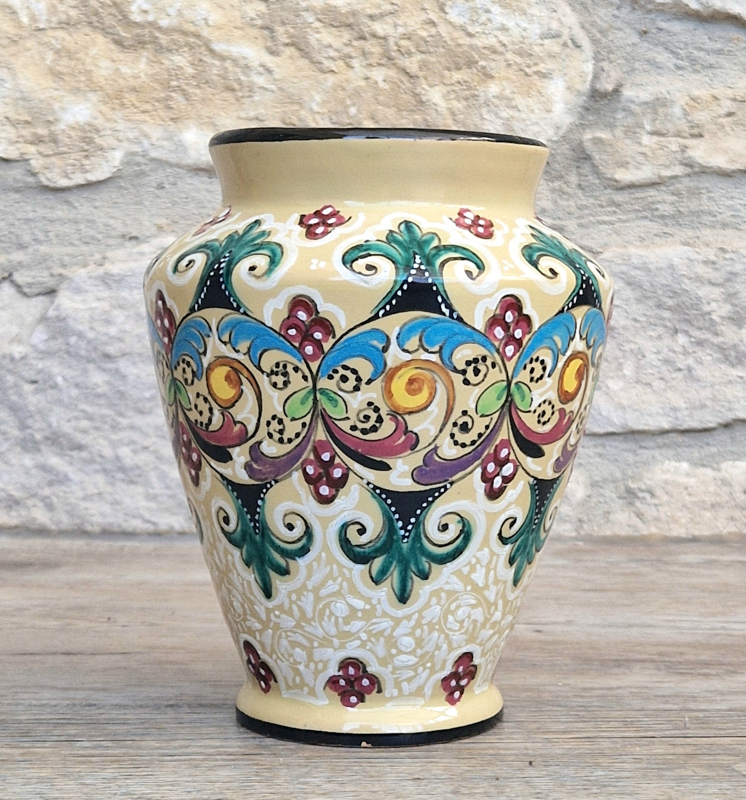 Vintage Molaroni Pesaro Italian Majolica 15cm Grotesque Baluster Vase