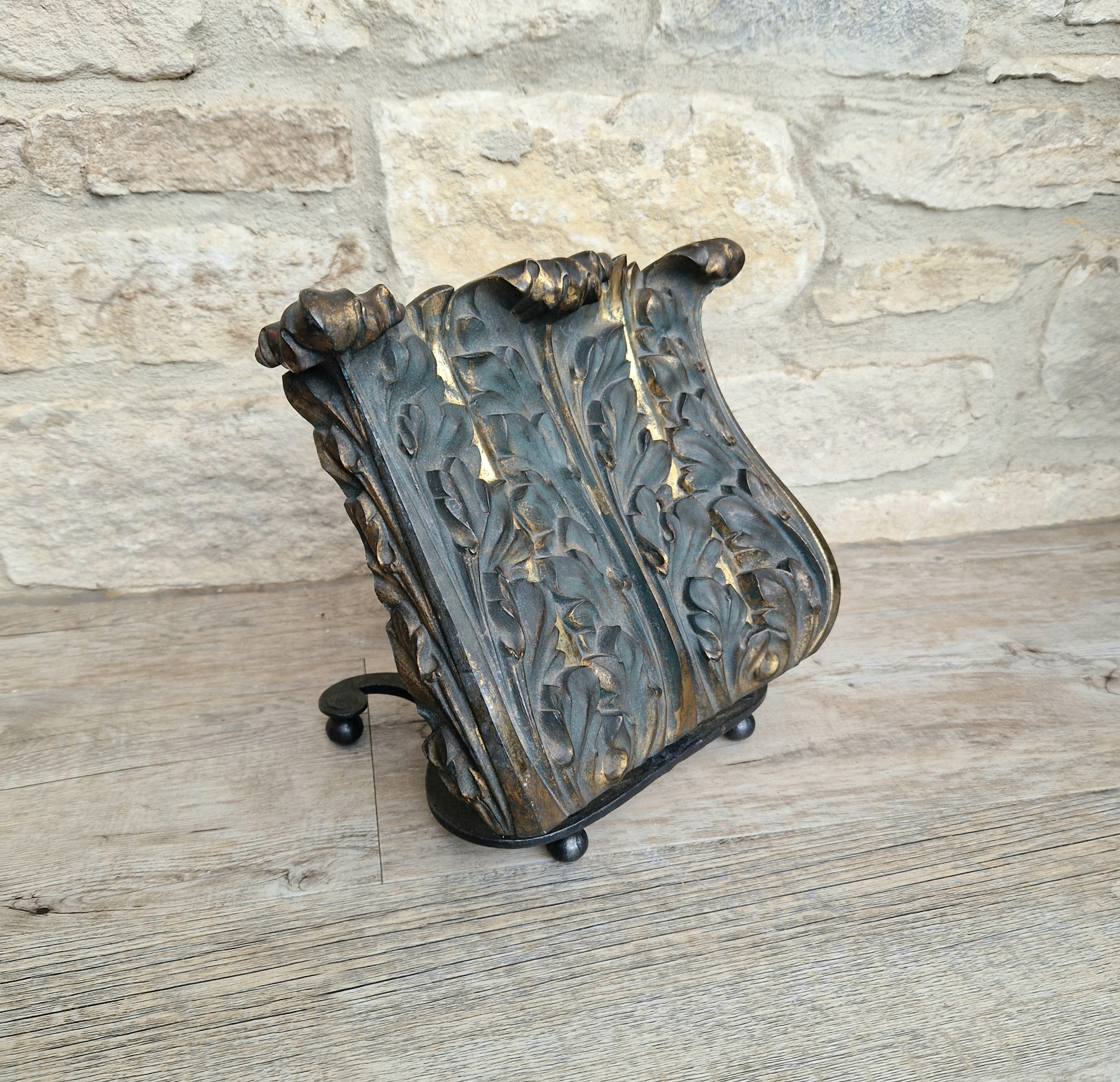 Antique Cast Bronze & Wrought Iron Acanthus Leaf Rococo Book Rest Stand