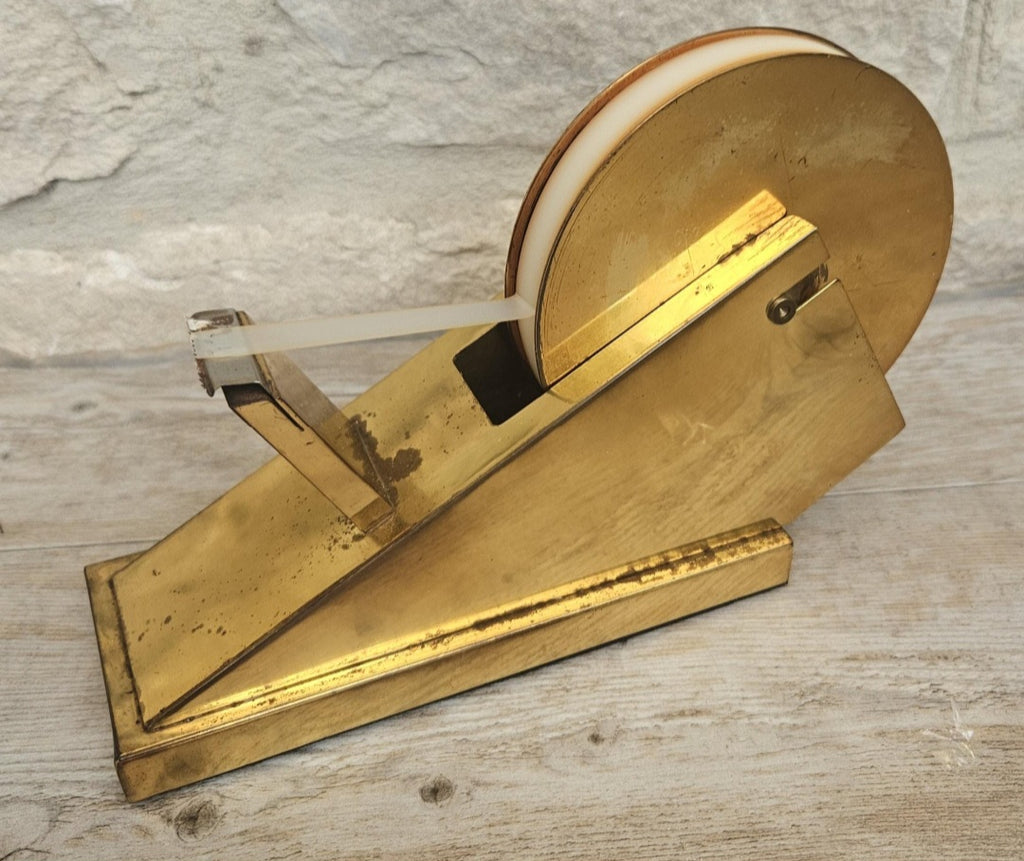 Vintage Postmodern Sculptural Brass Tape Dispenser TARNISHED Desktop Office Supply Art Collectible