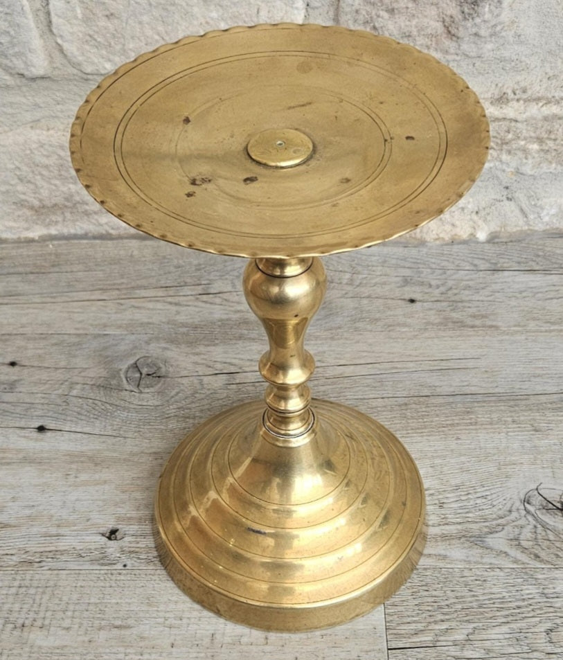 Vintage Large Brass Pedestal Pillar Candle Holder Stand 24cm Tall Church Candle holder.With Patina