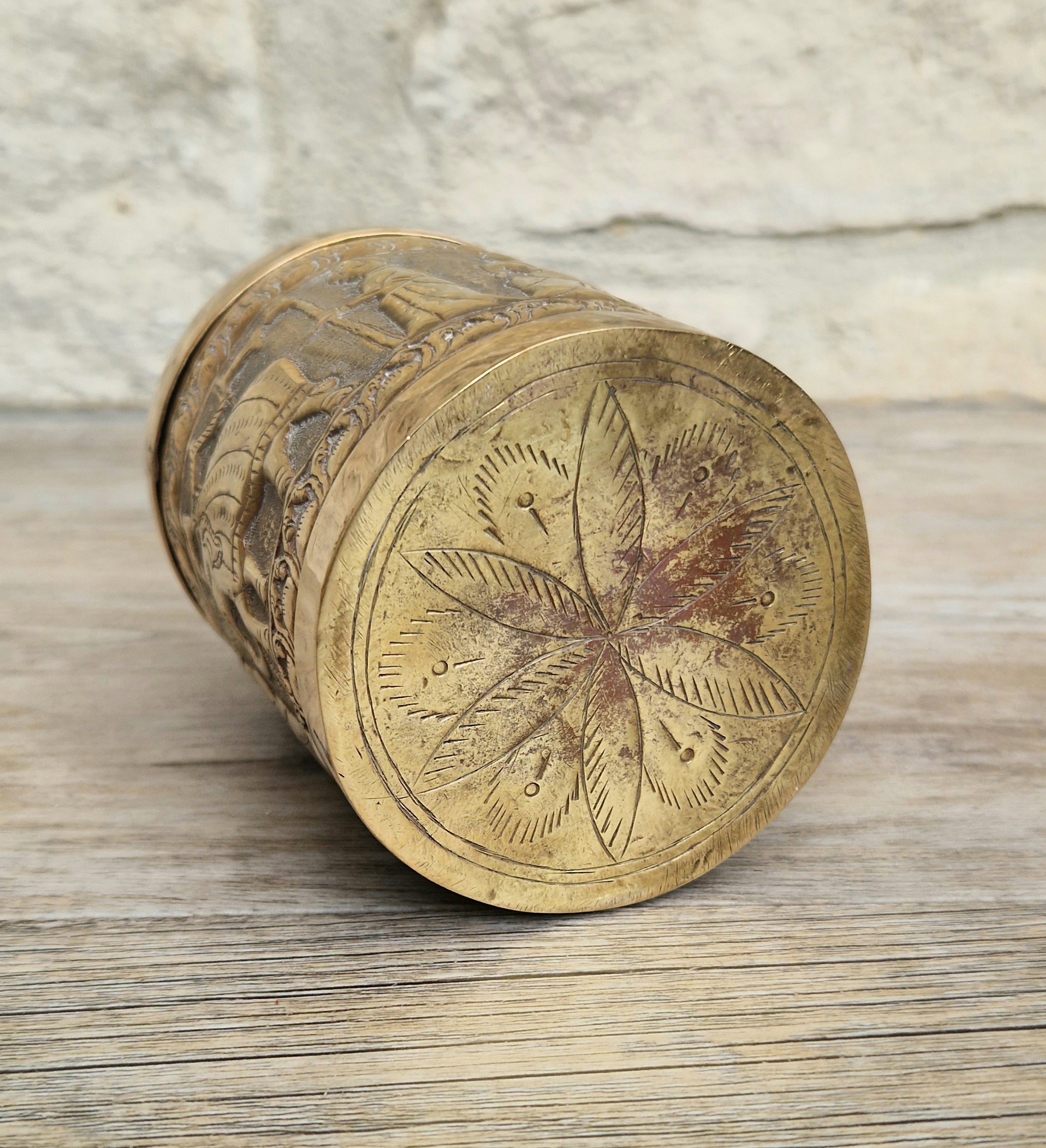 19th Century Brass Rapousse Betel Nut Lidded Decorative Canister