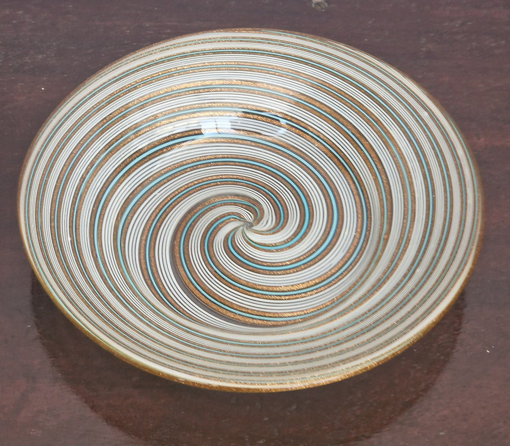 Antique Salviati Murano Glass Dish, Mezza Filigrana, Aventurine, Turquoise Blue, Venetian, c.1860–1872, 16.6cm, Perfect Condition