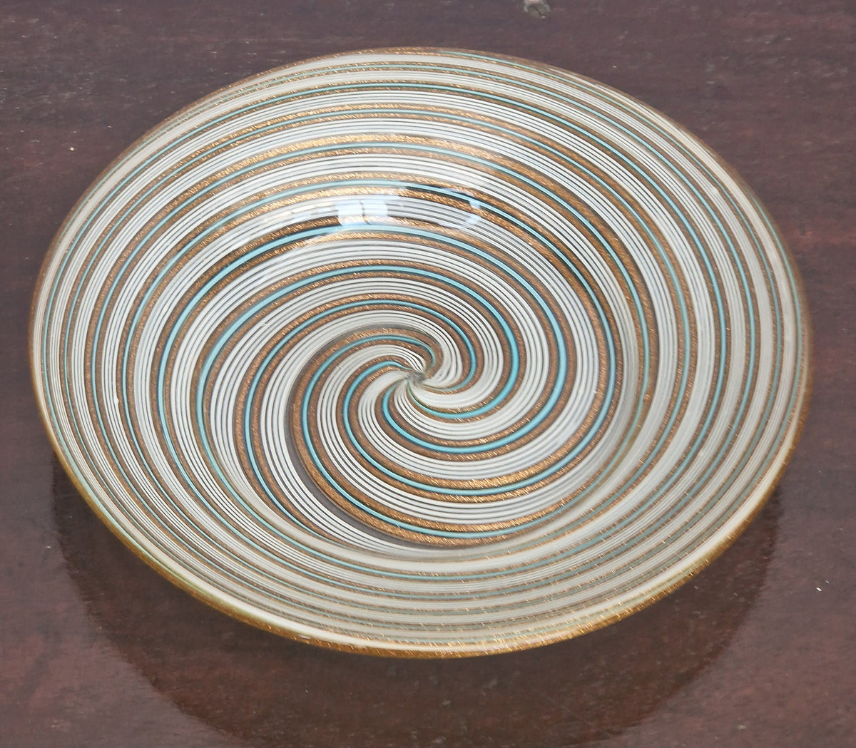 Antique Salviati Murano Glass Dish, Mezza Filigrana, Aventurine, Turquoise Blue, Venetian, c.1860–1872, 16.6cm, Perfect Condition