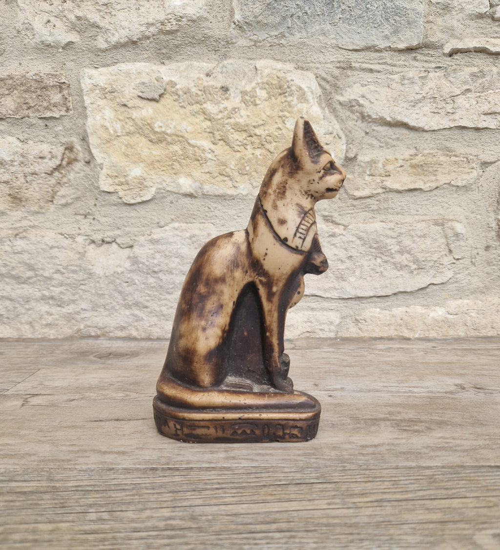 Vintage Hand Carved Stone Bastet Cat Figurine - Egyptian Goddess Ornament