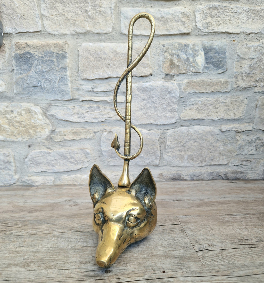 Antique Cast Brass Fox Head Door Porter Door Stop 19th C.