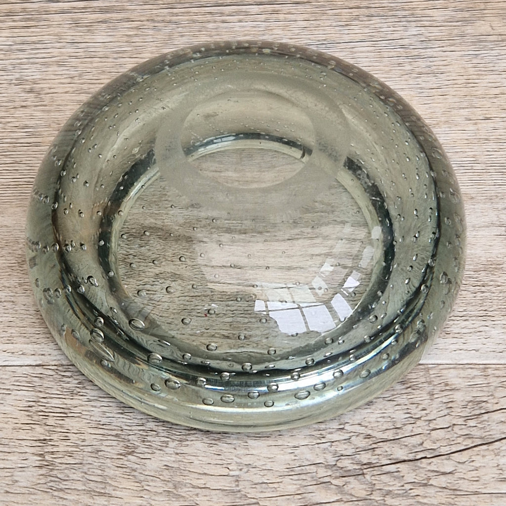 Vintage Whitefriars Sea Green Controlled Bubble Glass Bowl 9099 Mid Century Bullicante Dish