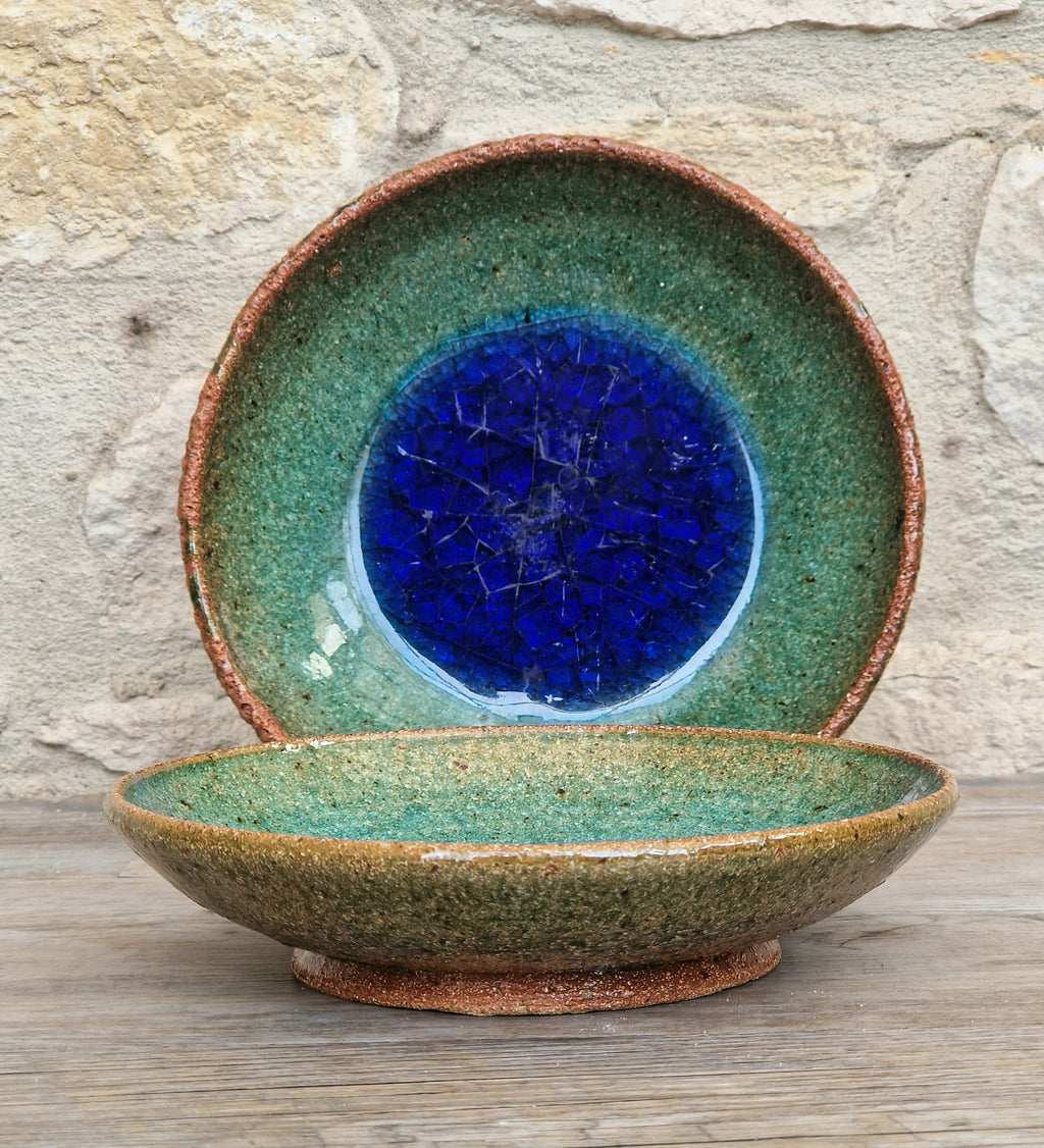 Vintage Studio Art Pottery Alan Hemmings Nested Blue Crackle Glaze Ceramic Bowls