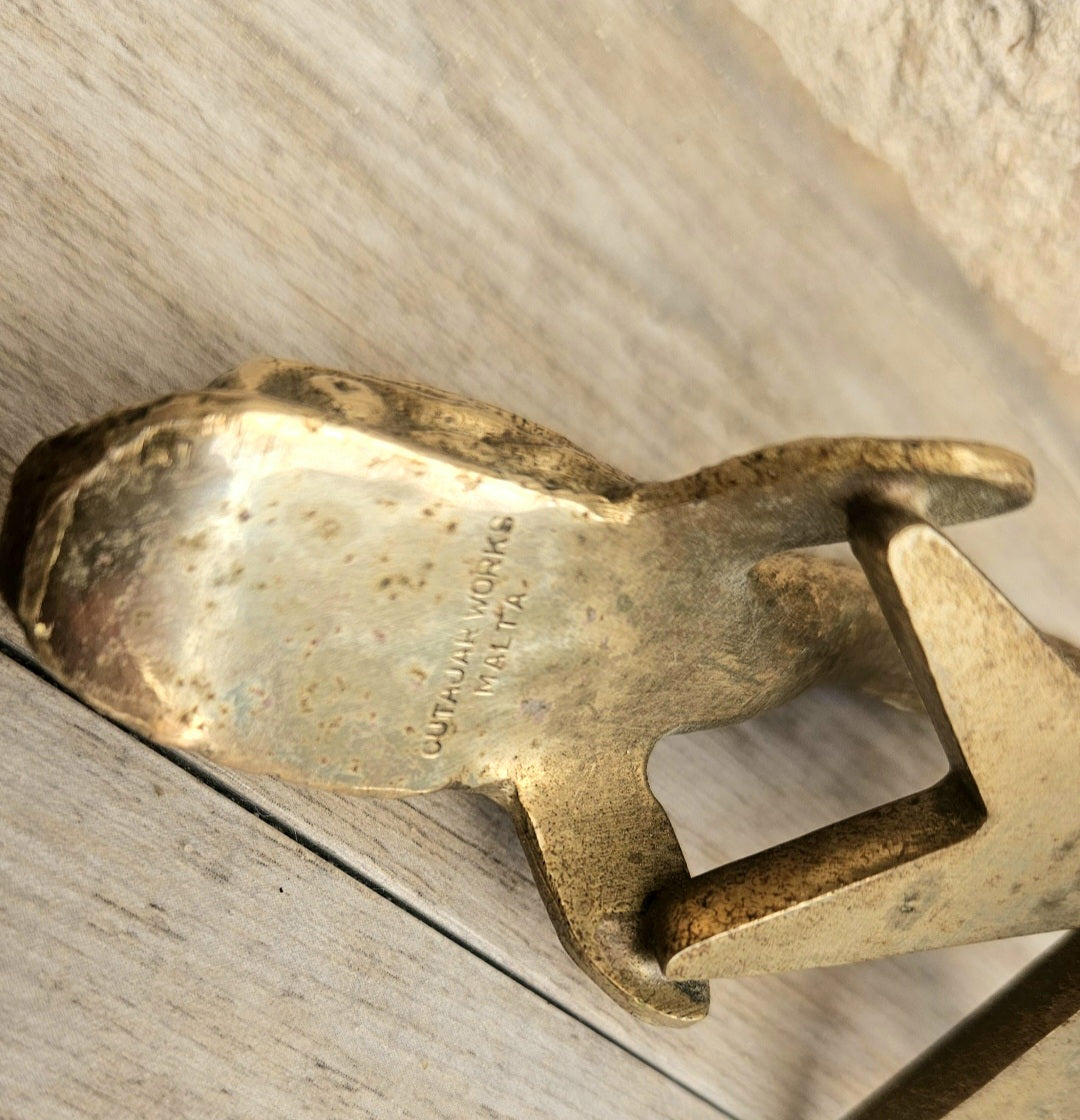 Vintage Malta Cutajar Works Brass Dolphin Door Knocker with Maltese Cross, Rare Figural Door Furniture