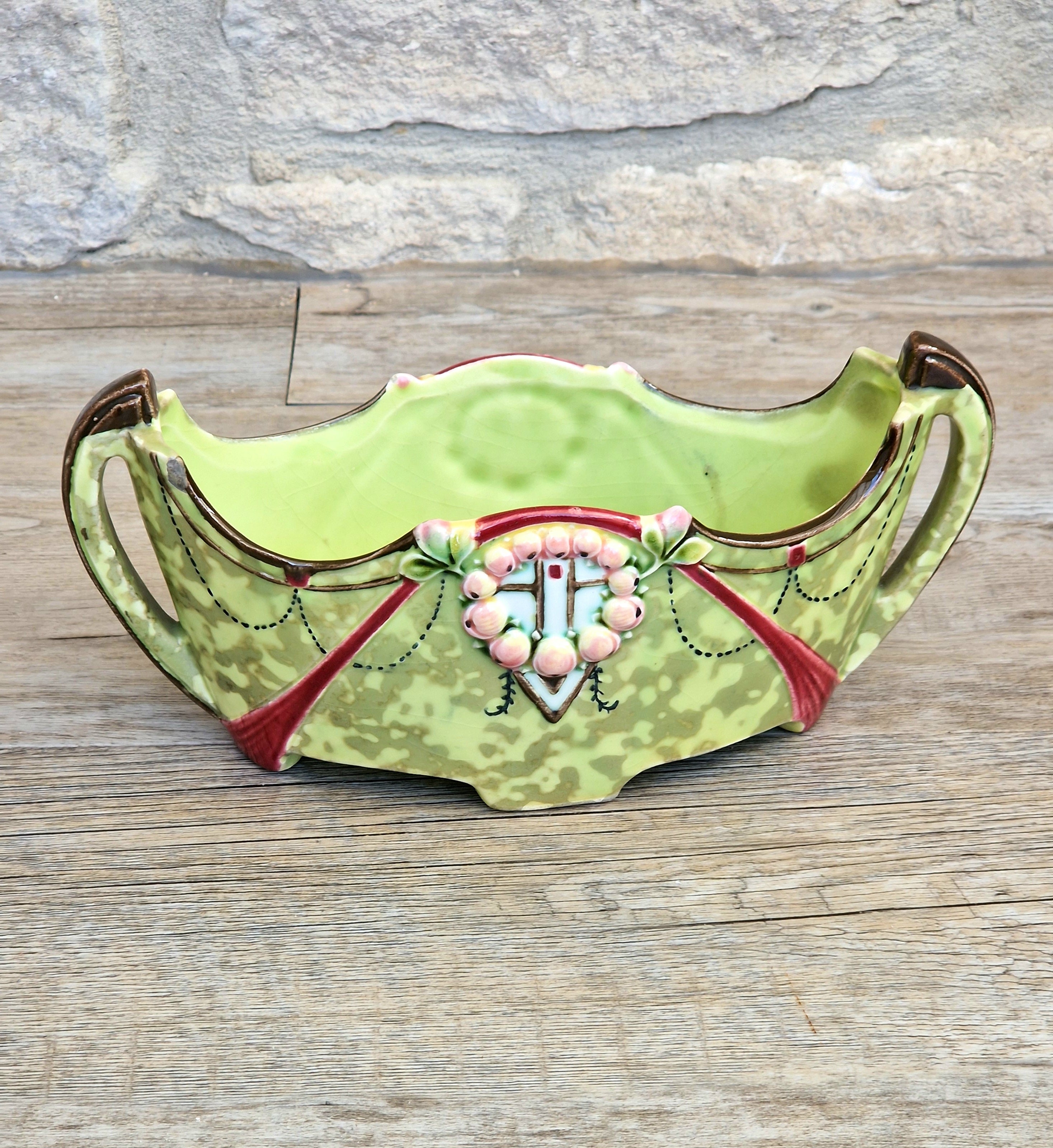 Art Nouveau Duxer Babotine Planter: Antique Hand-Painted Jardiniere